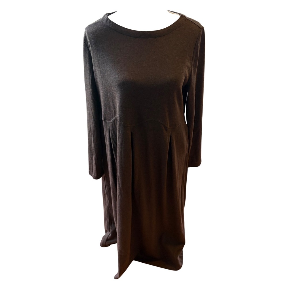 NWT LINTICO Brown‎ Wool Blend Long Sleeve Knit Midi Dress Large Minimalist Eco